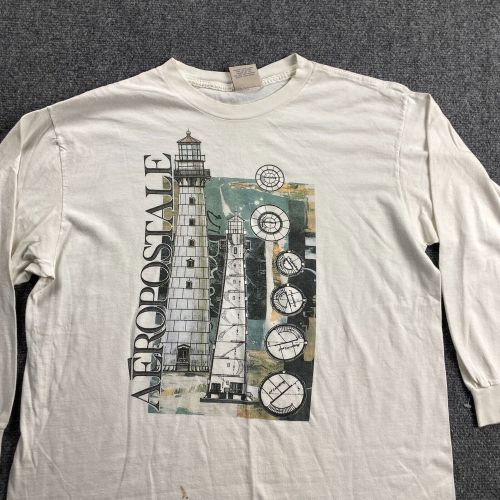 Vintage Aeropostale Shirt Men's Large White Graphic Crew Neck 100% Cotton USA - Picture 2 of 14